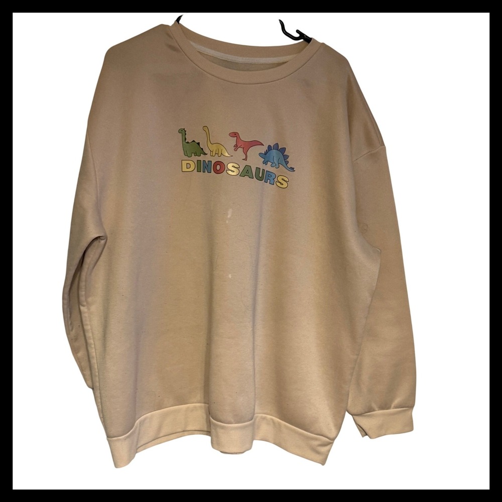 SHEIN Dinosaur Graphic Crewneck Sweatshirt Beige 4XL Polyester Casual Comfort
